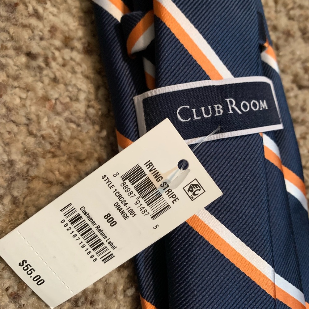 Club Room Classic Blue and Orange Striped Tie - Picture 3 of 3